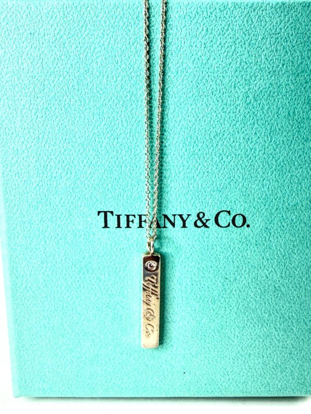 Rare Tiffany & Co Diamond Notes Bar Pendant Necklace Sterling Silver 16" JR2049